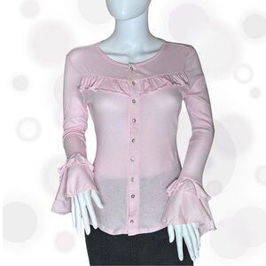Chaser Pink Diamond Ruffle Long Sleeve Top Size Small Bell Sleeves NWT Beautiful
